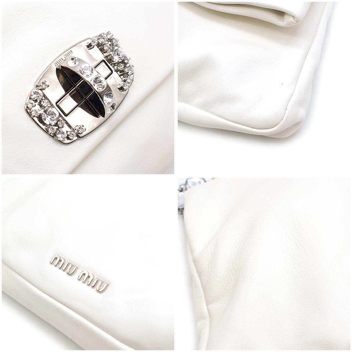 Miu Miu White Leather Crystal Foldover Shoulder Bag	 3