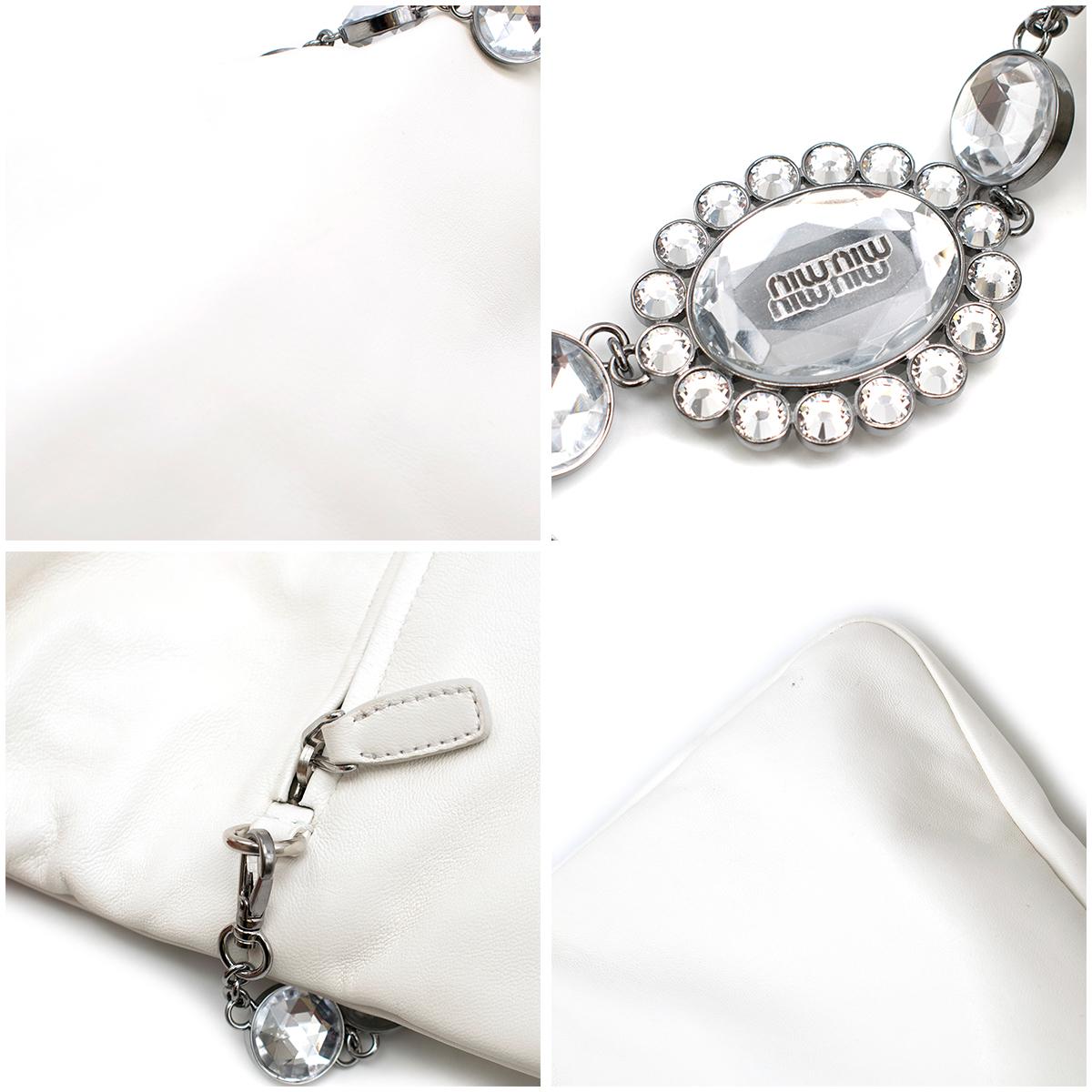 Miu Miu White Leather Crystal Foldover Shoulder Bag	 4
