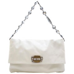 Miu Miu White Leather Crystal Foldover Shoulder Bag	