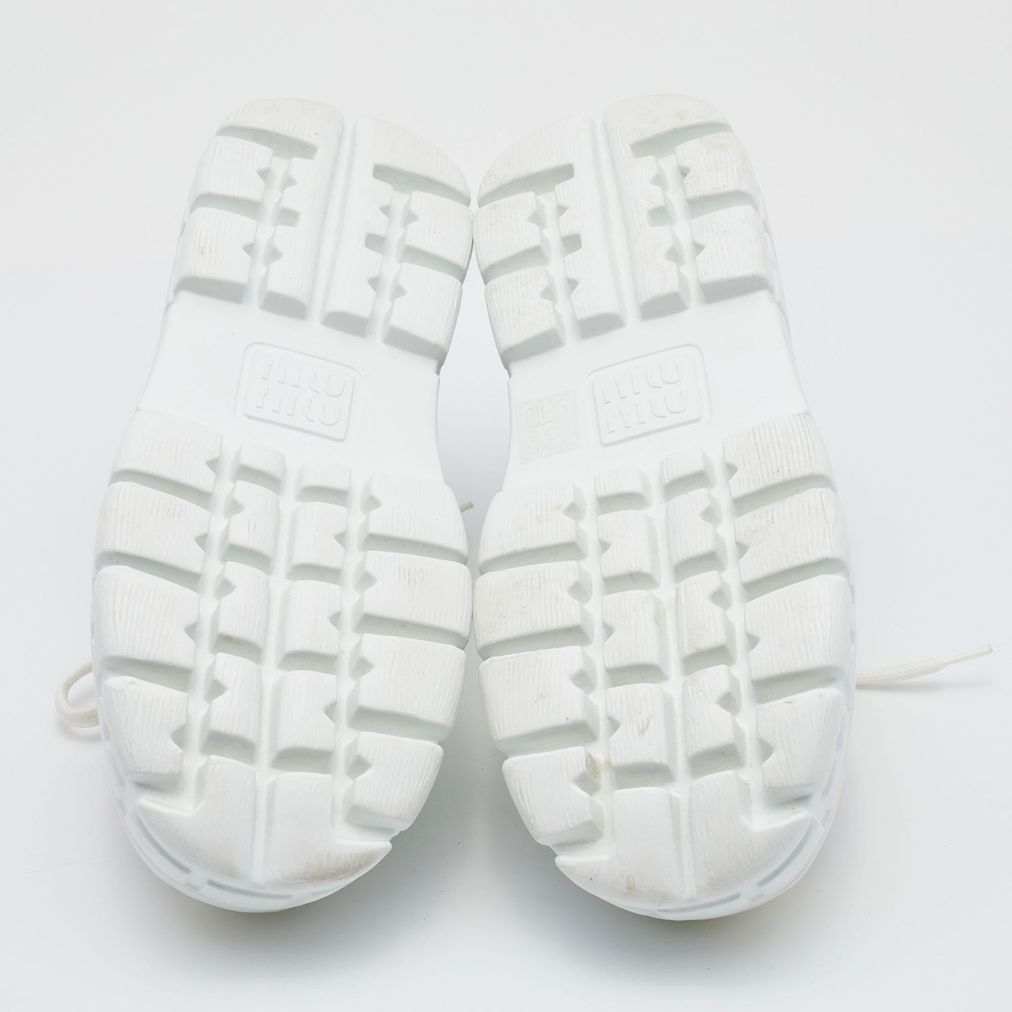 Miu Miu White Leather Embellished Platform Derby Sneakers Size 38.5 2