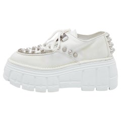 Miu Miu White Leather Embellished Platform Derby Sneakers Size 38.5