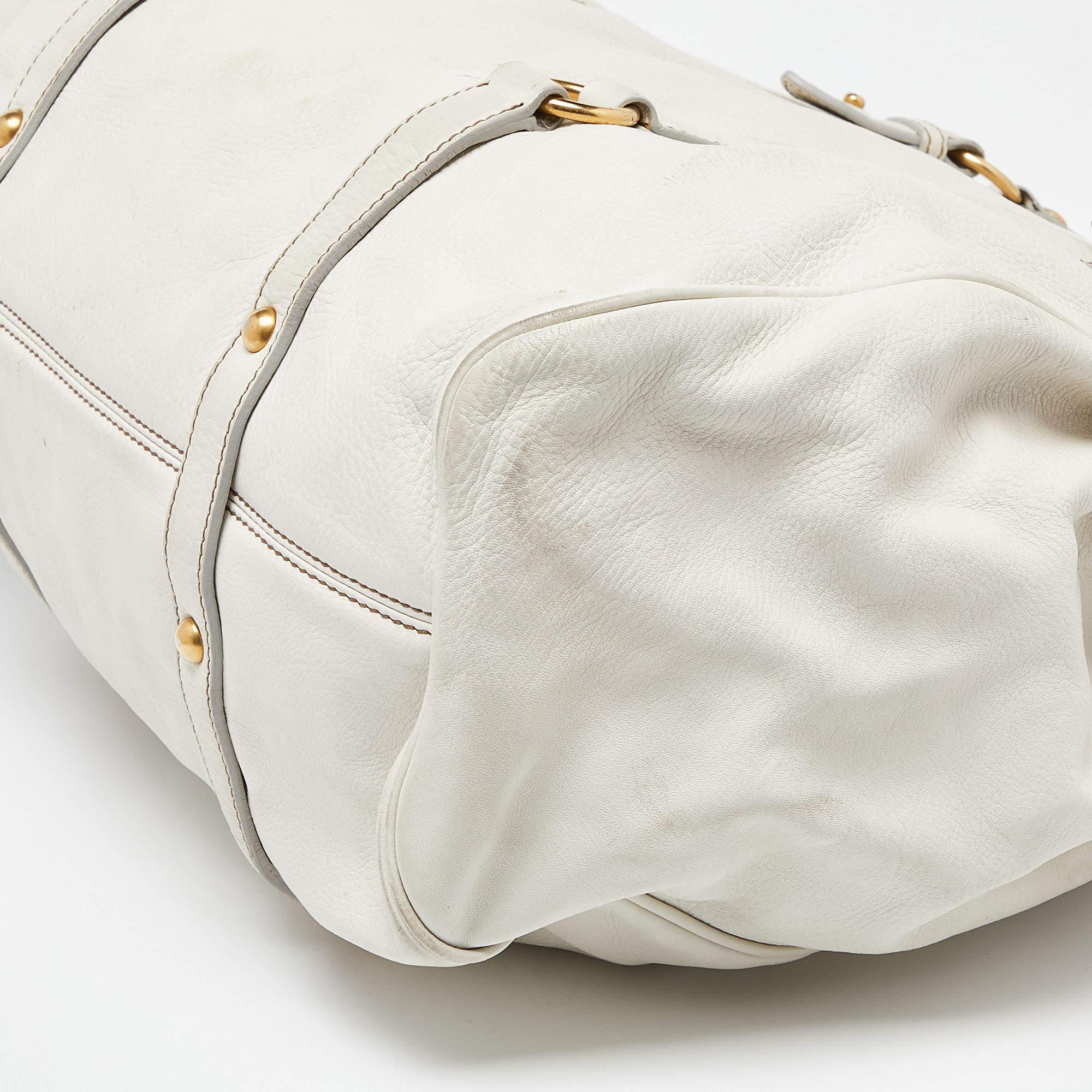 Miu Miu White Leather Fold Over Bow Bag For Sale 8
