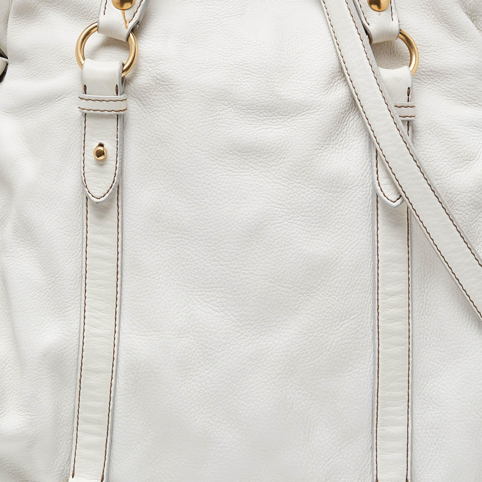 Miu Miu White Leather Fold Over Bow Bag For Sale 9