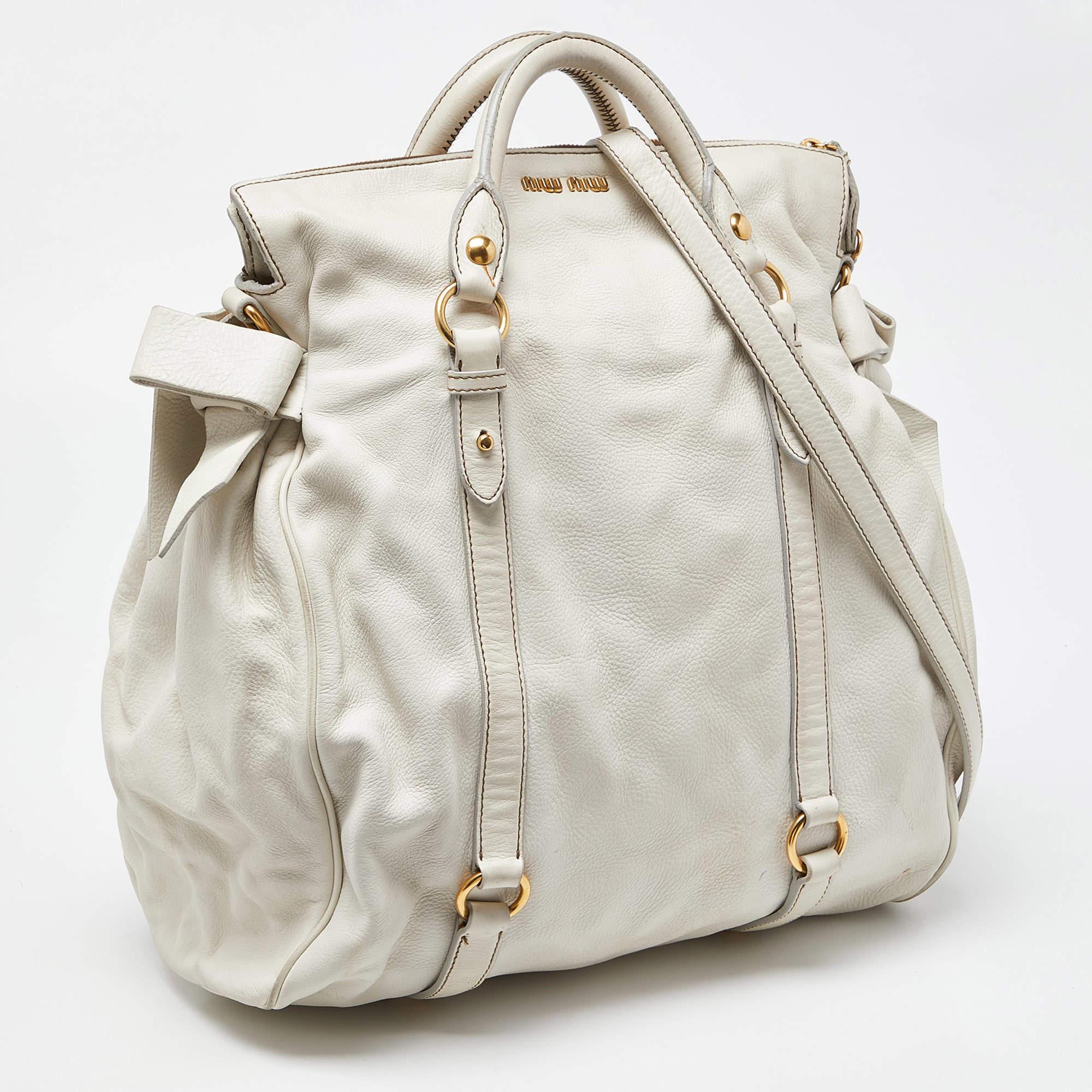 Women's Miu Miu White Leather Fold Over Bow Bag For Sale