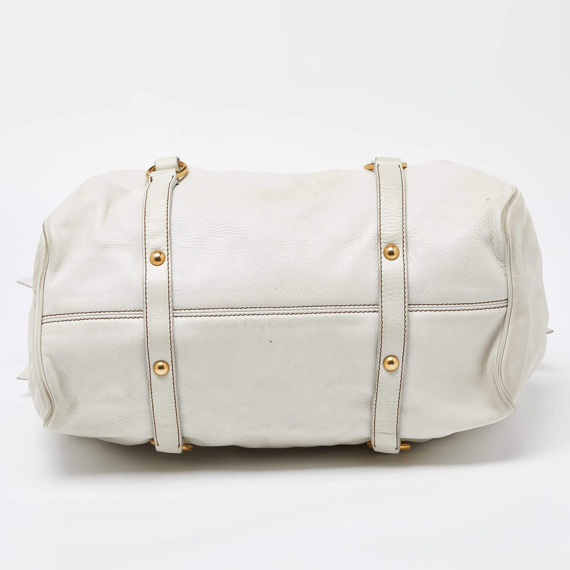 Miu Miu White Leather Fold Over Bow Bag For Sale 1