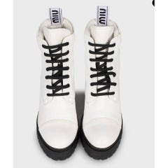 Miu Miu White Leather Lace-Up Ankle Boots - Size 37