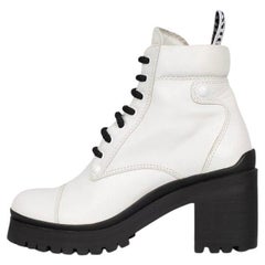 Miu Miu White Leather Lace-Up Ankle Boots - Size 37