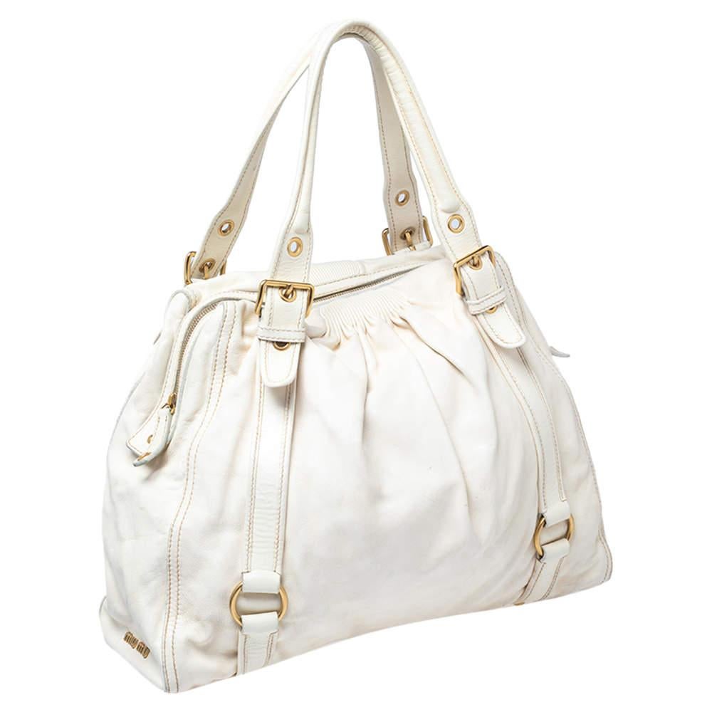 Miu Miu Large Shopping Tote en cuir blanc Pour femmes en vente