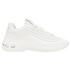 MIU MIU white leather logo tongue clear big crystal heels chunky sneakers EU38