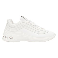MIU MIU white leather logo tongue clear big crystal heels chunky sneakers EU38