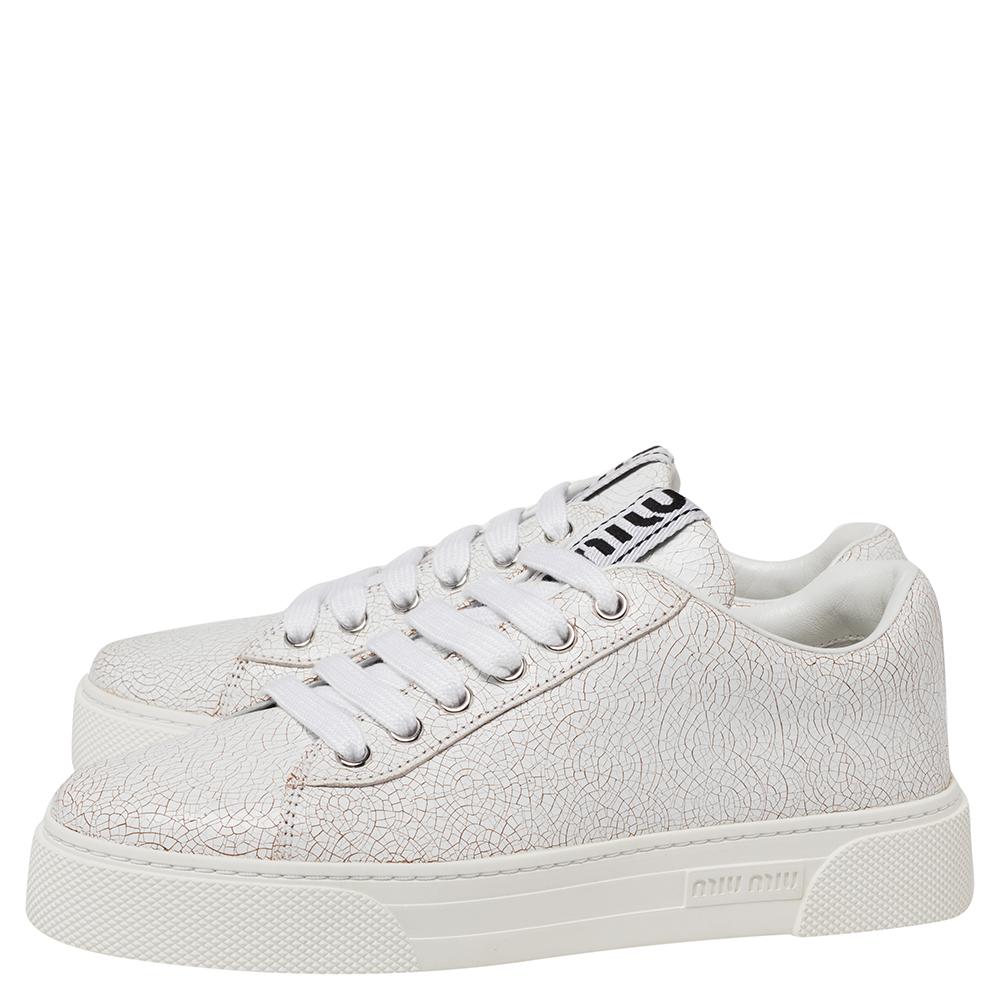 Miu Miu White Leather Low Top Sneakers Size 37 at 1stDibs