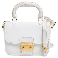 Miu Miu White Leather Madras Top Handle Bag