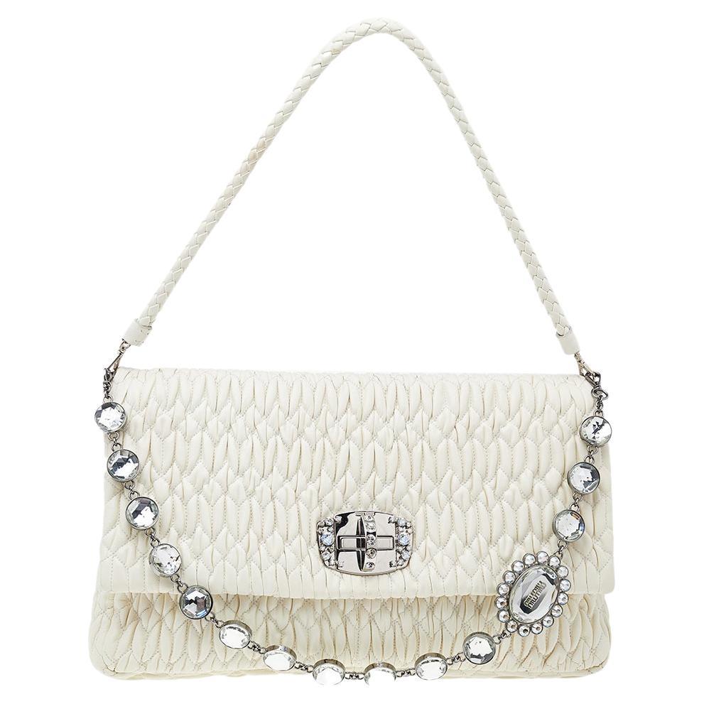 MIU MIU: Confidential bag in quilted nappa leather - White