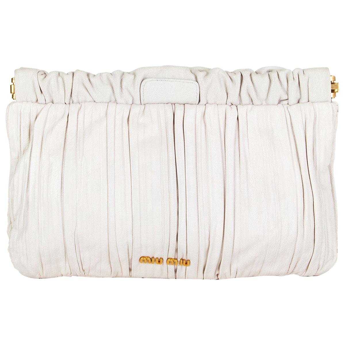 MIU MIU white leather Pleated Clutch Bag