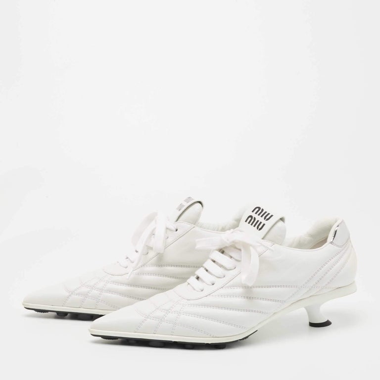 White Miu Miu Pointed Toe Sneakers MiuMiu Pointed Metal Cap Toe