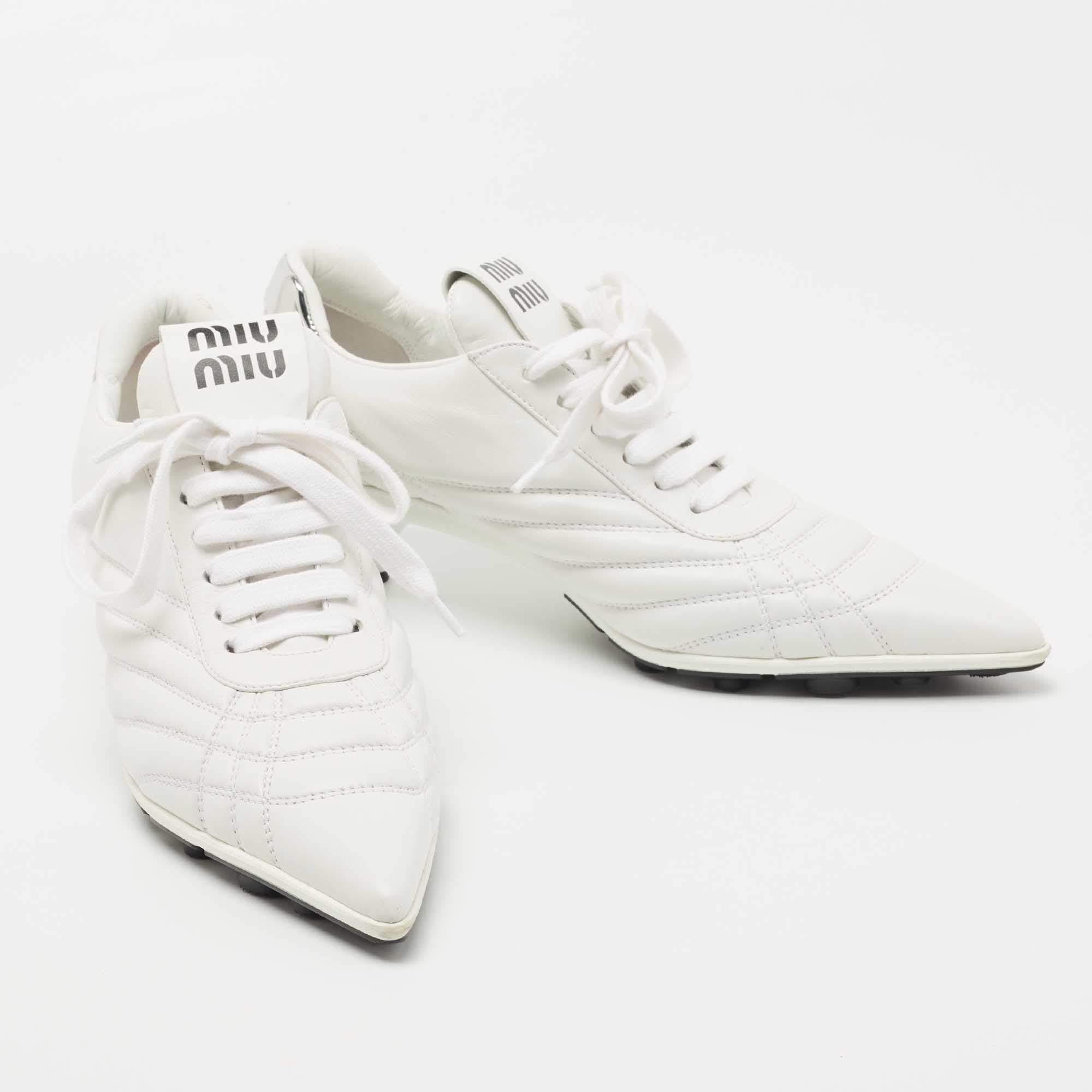 Women's Miu Miu White Leather Pointed Toe Sneaker Pumps Size 40