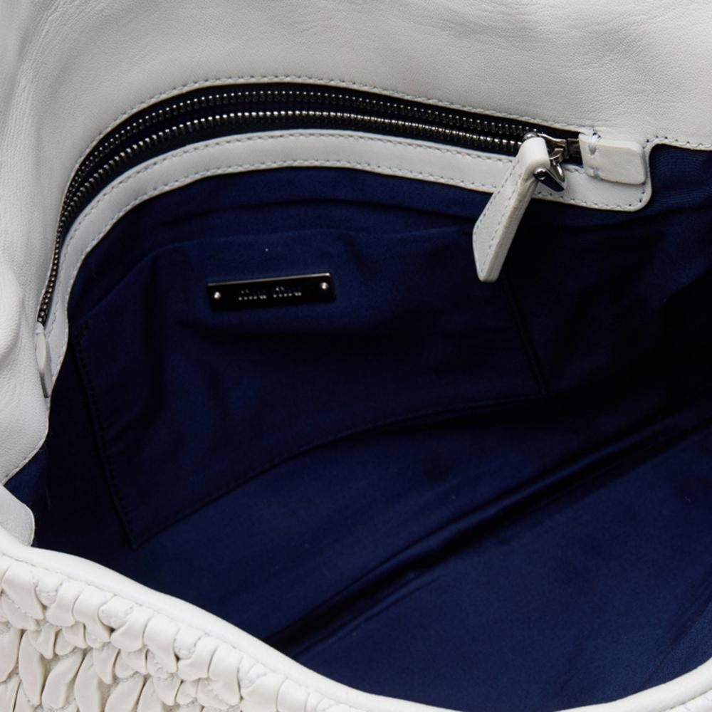 Miu Miu White Matelassé Leather Crystal Embellished Shoulder Bag 3