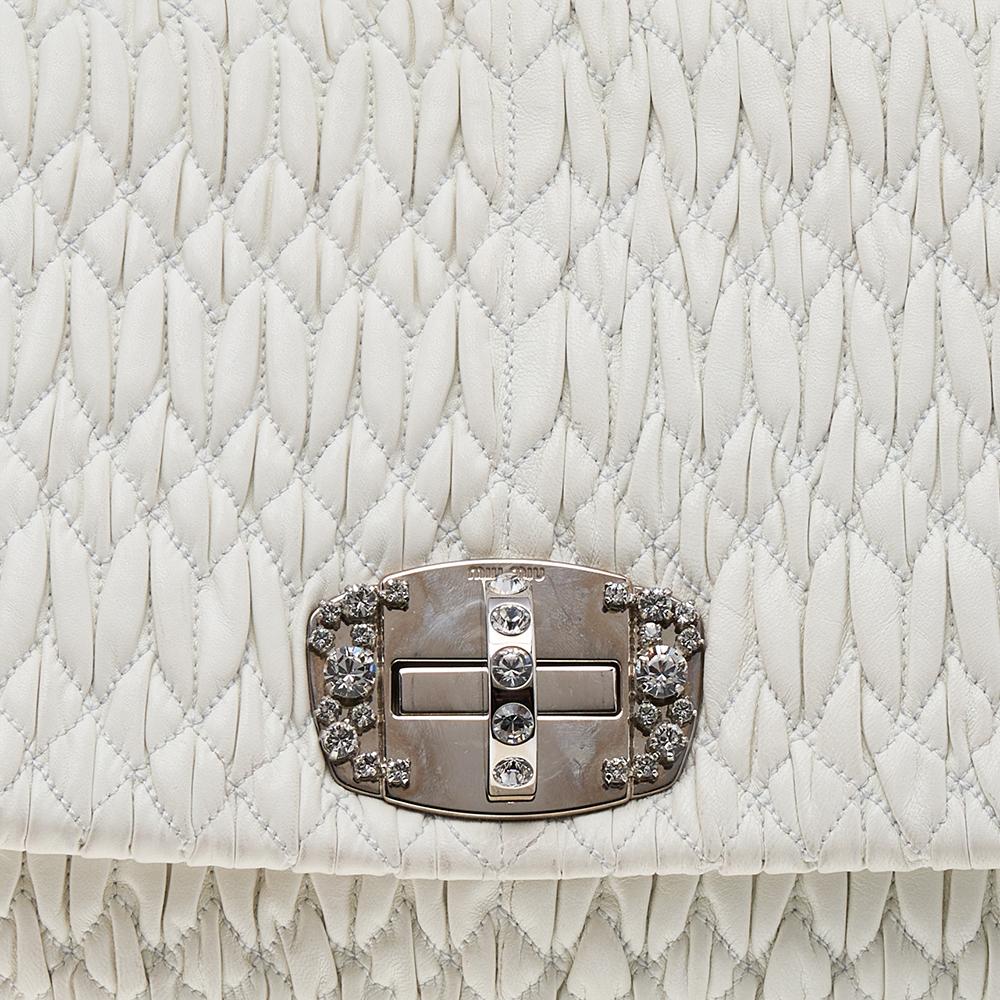 Miu Miu White Matelassé Leather Crystal Embellished Shoulder Bag 4
