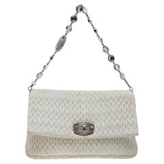 Miu Miu White Matelassé Leather Crystal Embellished Shoulder Bag