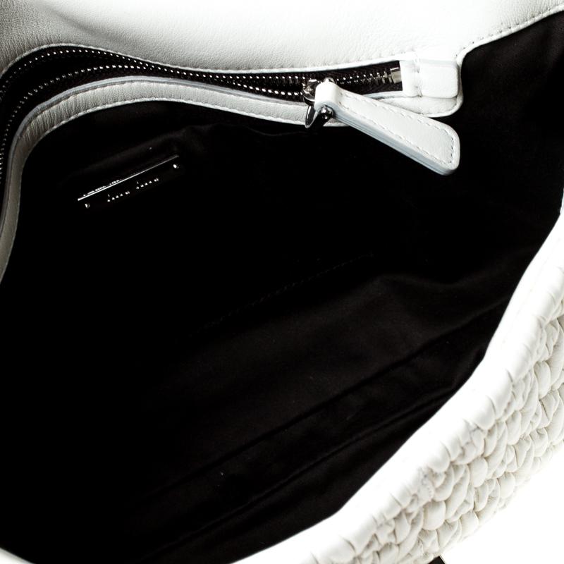 Miu Miu White Matelassé Leather Crystal Flap Shoulder Bag 2
