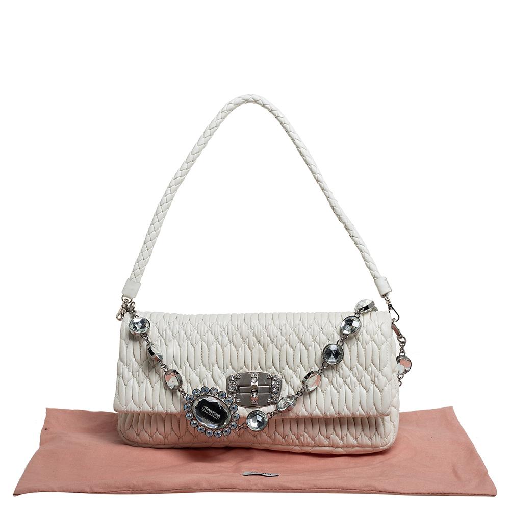 Miu Miu White Matelasse Leather Crystal Shoulder Bag 5