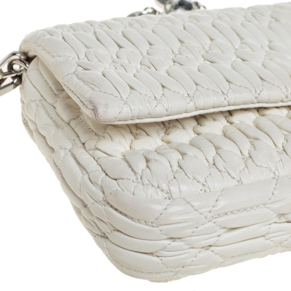Women's Miu Miu White Matelasse Leather Crystal Shoulder Bag
