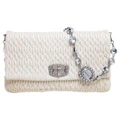 Miu Miu White Matelasse Leather Crystal Shoulder Bag