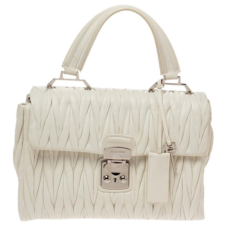 Miu Miu White Matelasse Leather Flap Top Handle Bag at 1stDibs