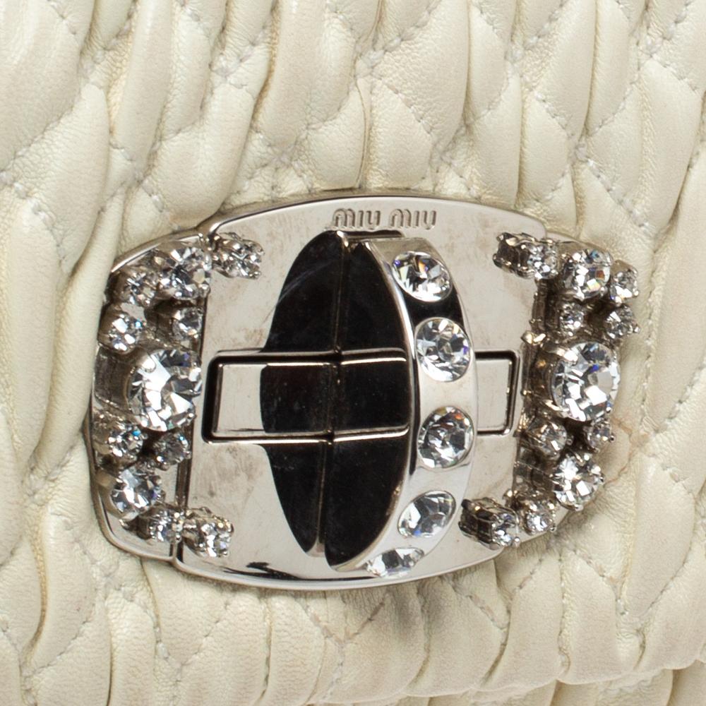 Miu Miu White Matelasse Nappa Leather Crystal Shoulder Bag 5