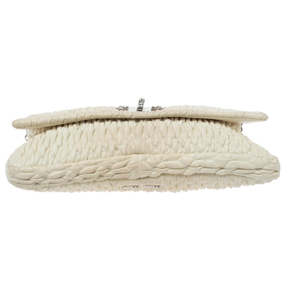 Women's Miu Miu White Matelasse Nappa Leather Crystal Shoulder Bag