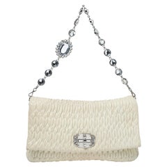 Miu Miu White Matelasse Nappa Leather Crystal Shoulder Bag