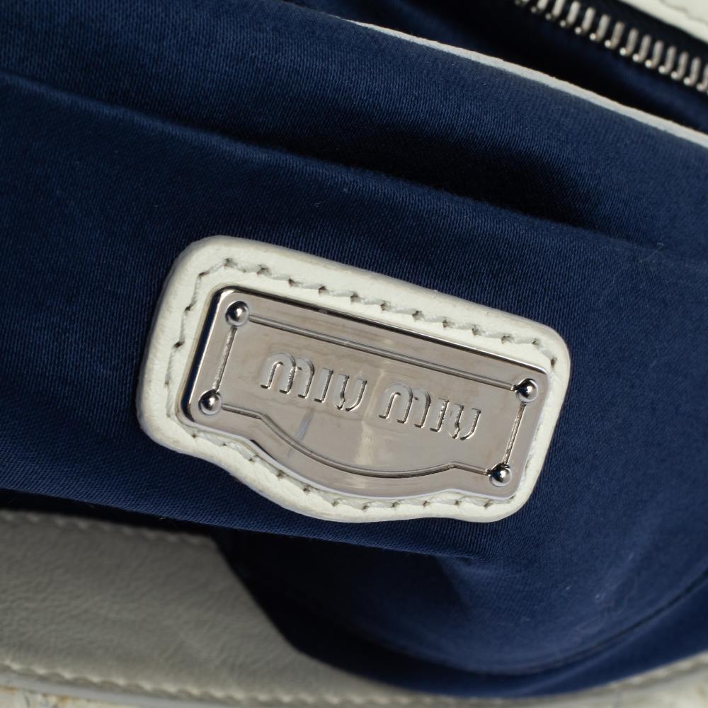 Miu Miu White Matelasse Nappa Leather Turnlock Top Handle Bag 2