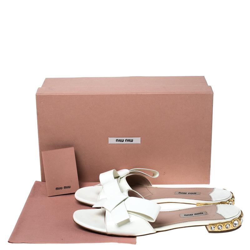 Miu Miu White Patent Leather Bow Slide Sandals Size 40.5 1