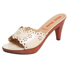 Miu Miu White Patent Leather Slide Sandals Size 40