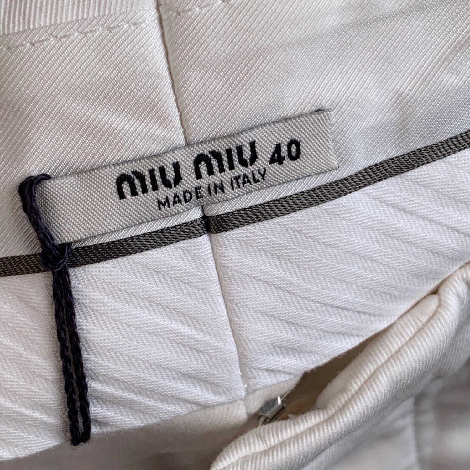 Miu Miu White Stretch Cotton Trousers Pants Size 40 1