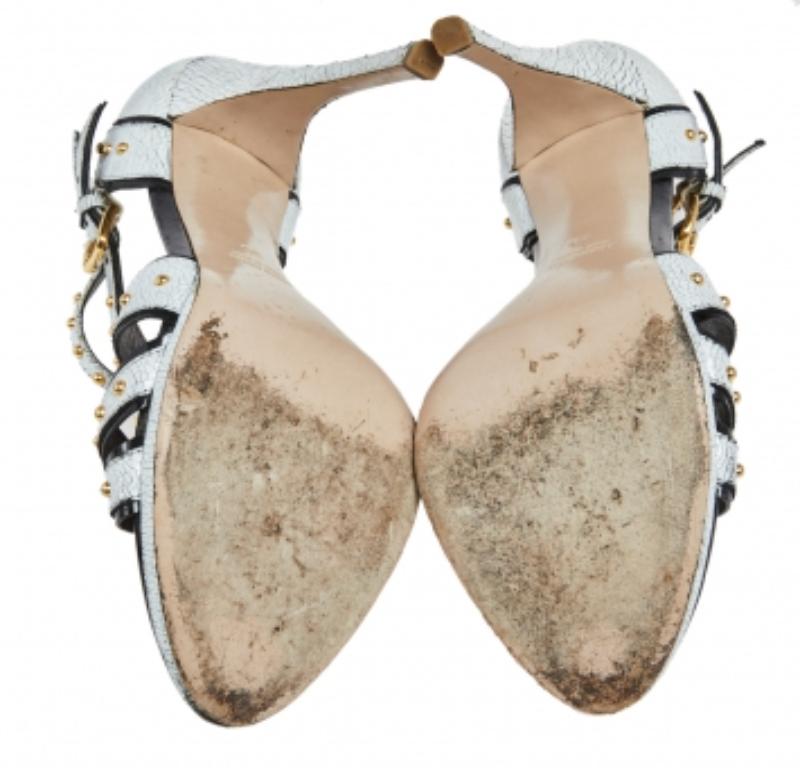 Miu Miu White Studded Crackled Leather Ankle-Strap Sandals Size 39 For Sale 2