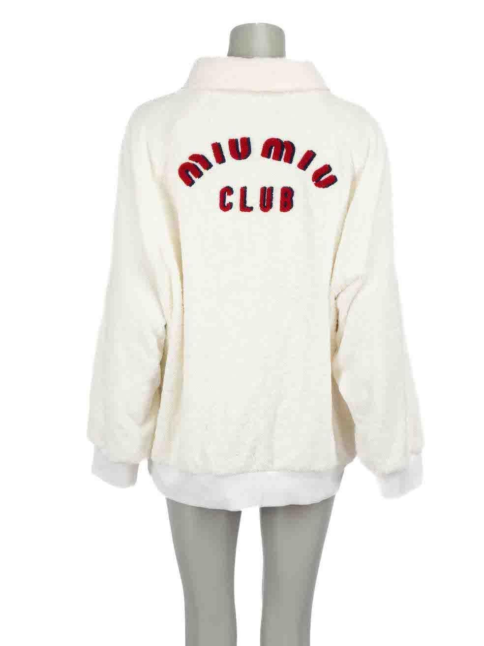 Miu Miu White Terry Cloth Logo Polo Collar Sweater Size S In Excellent Condition In London, GB
