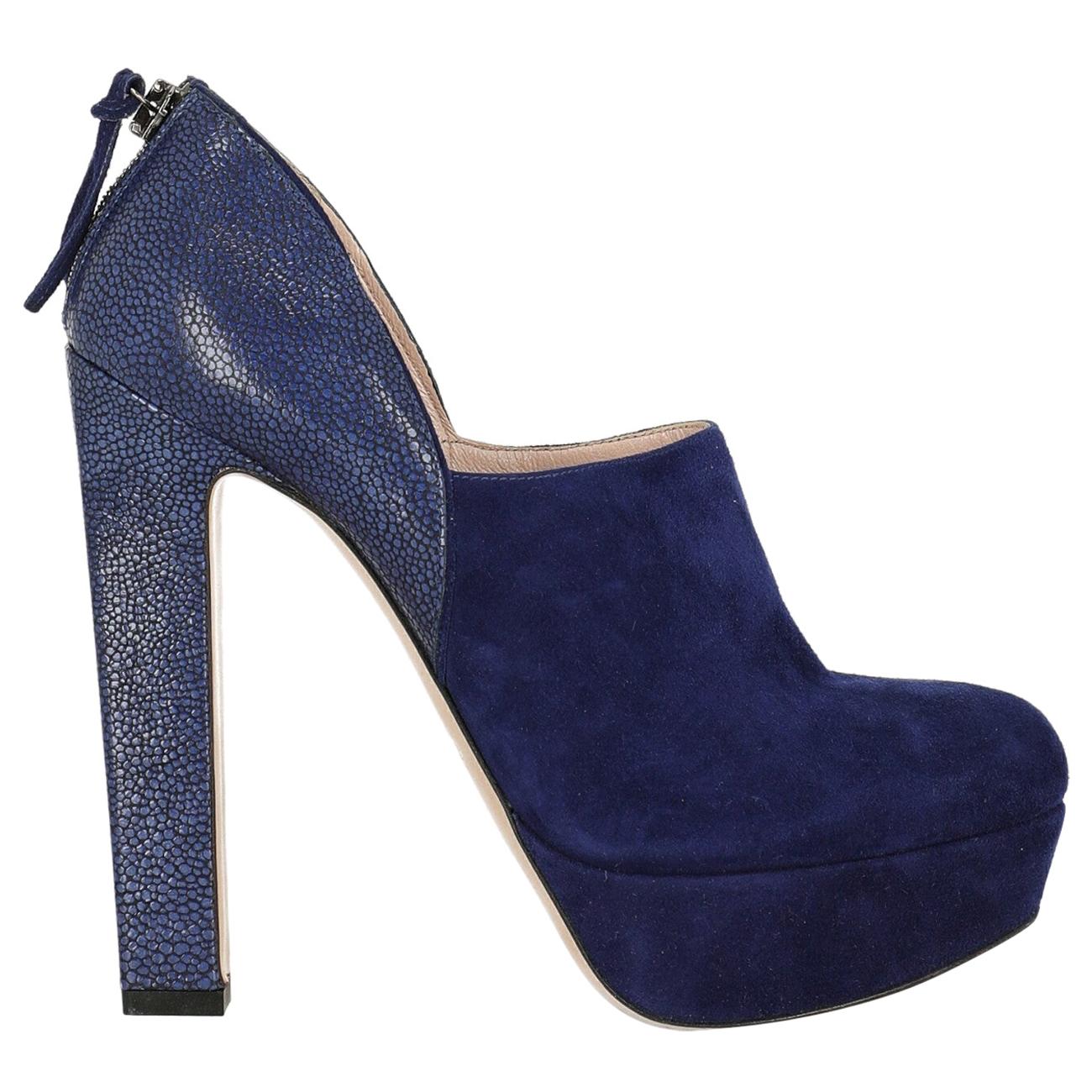Miu Miu Woman Ankle boots Navy Leather IT 37 For Sale
