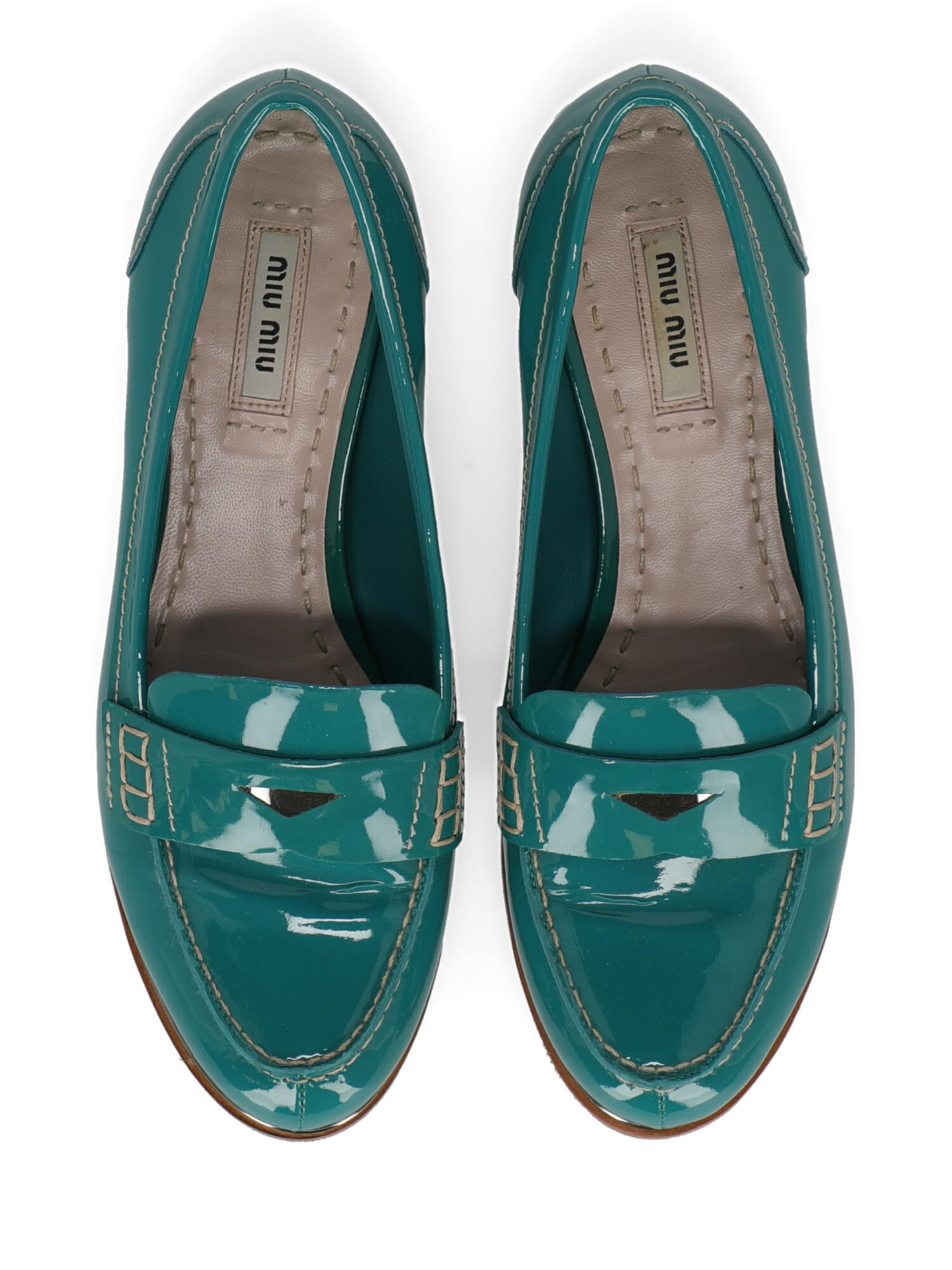 Miu Miu Woman Loafers Green Leather IT 37.5 For Sale 1