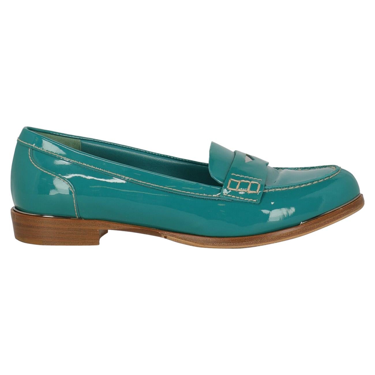 Miu Miu Woman Loafers Green Leather IT 37.5 For Sale