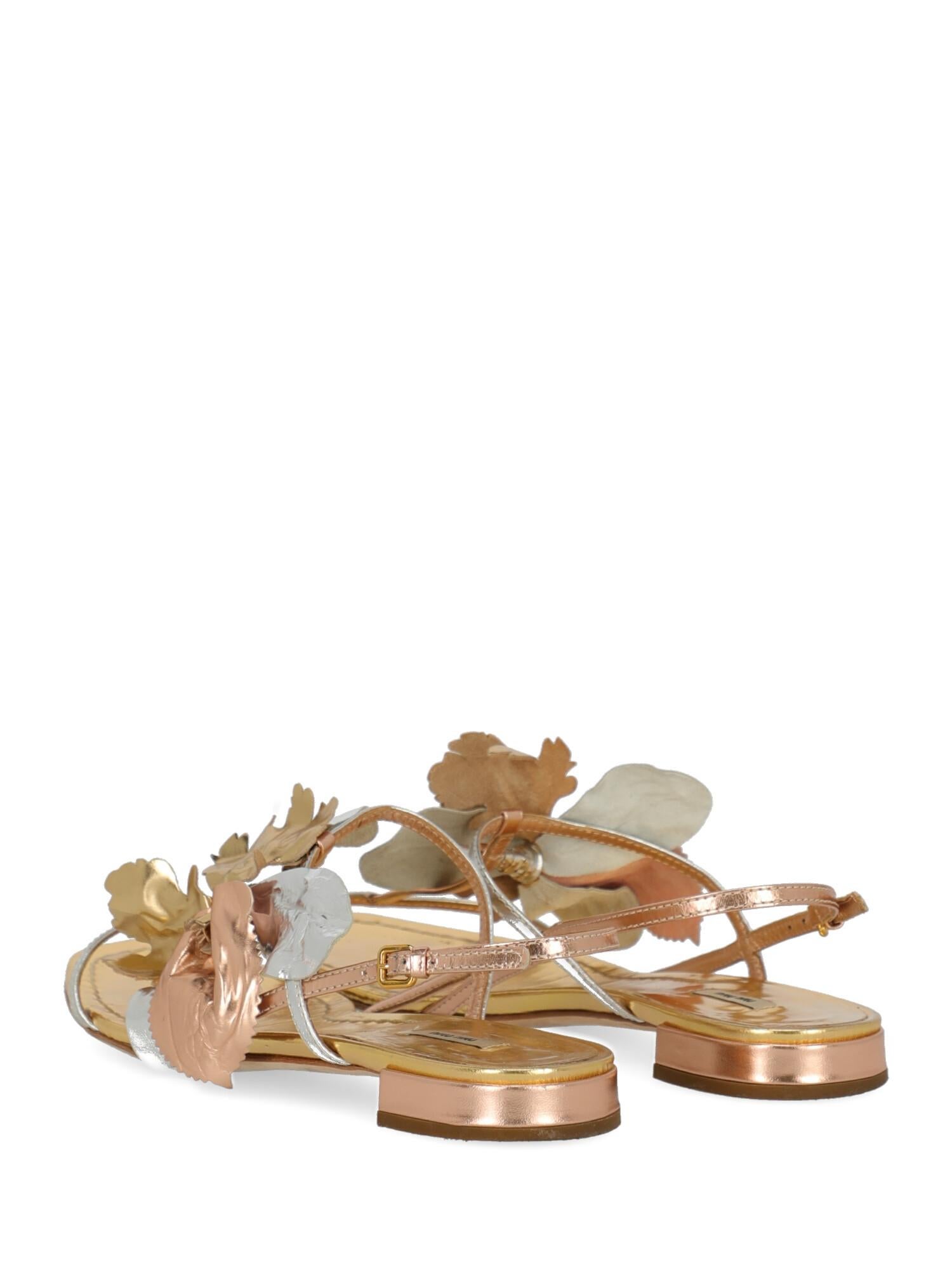 Beige Miu Miu Woman Sandals Bronze Leather IT 36.5 For Sale