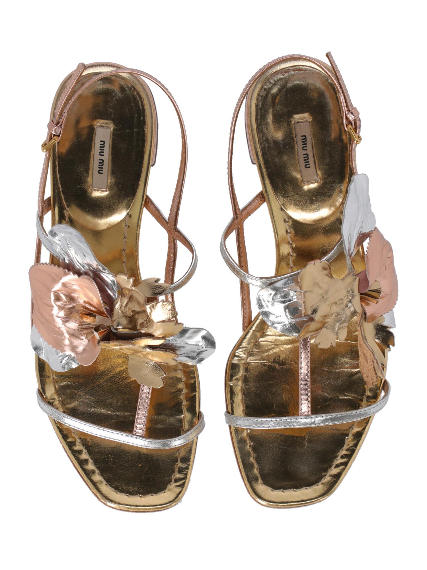 Miu Miu Woman Sandals Bronze Leather IT 36.5 For Sale 1