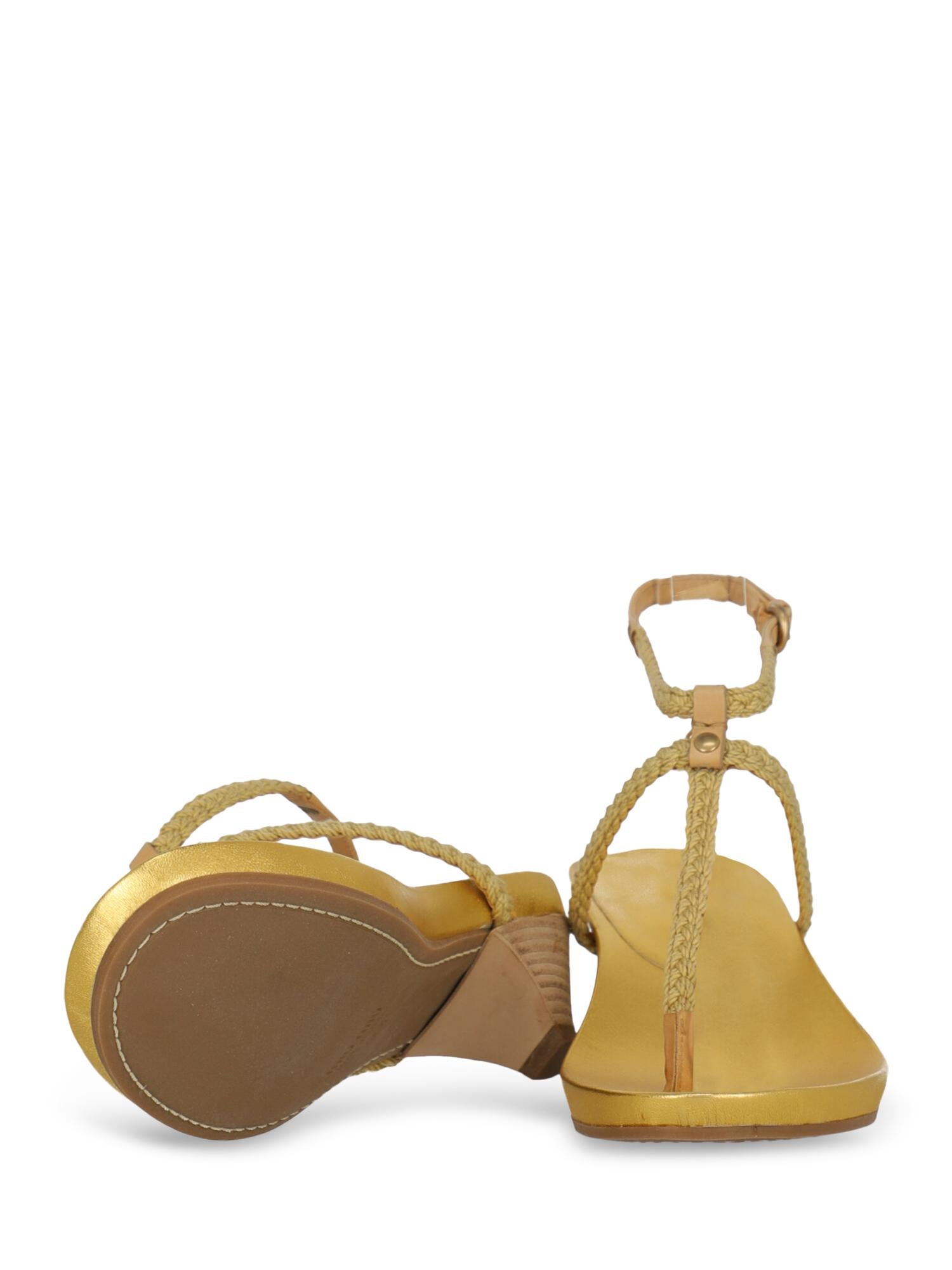 Women's Miu Miu Woman Sandals Gold Leather IT 36.5 For Sale