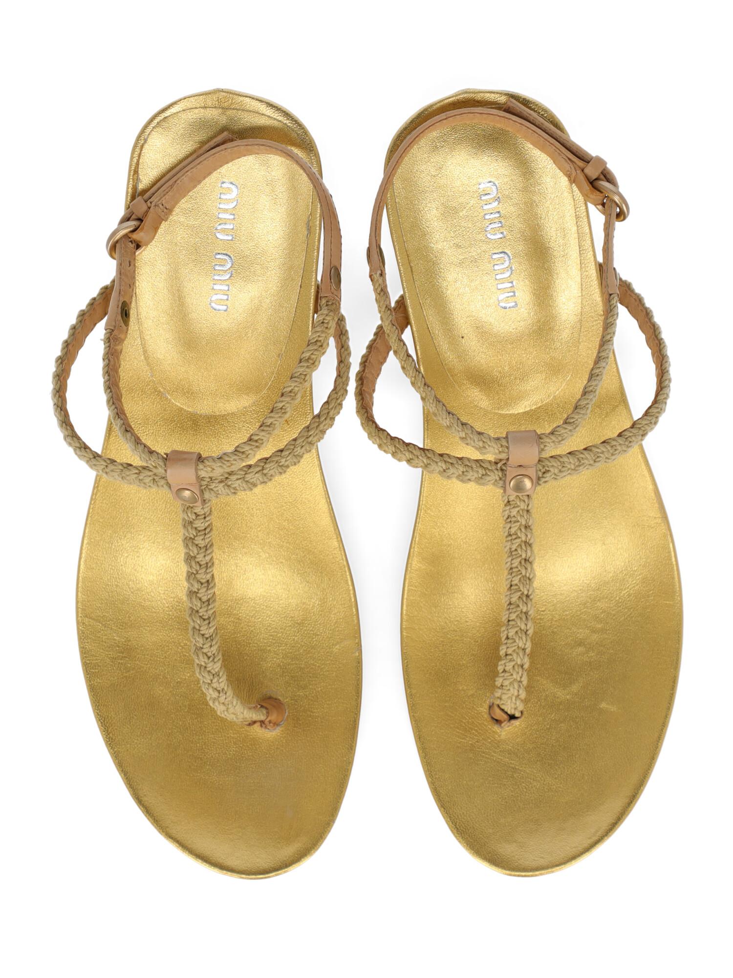 Miu Miu Woman Sandals Gold Leather IT 36.5 For Sale 1