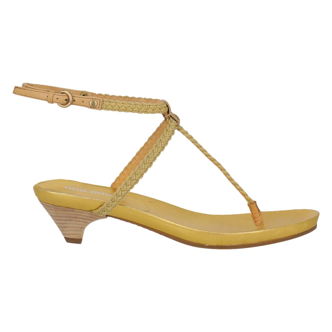 Miu Miu Woman Sandals Gold Leather IT 36.5 For Sale