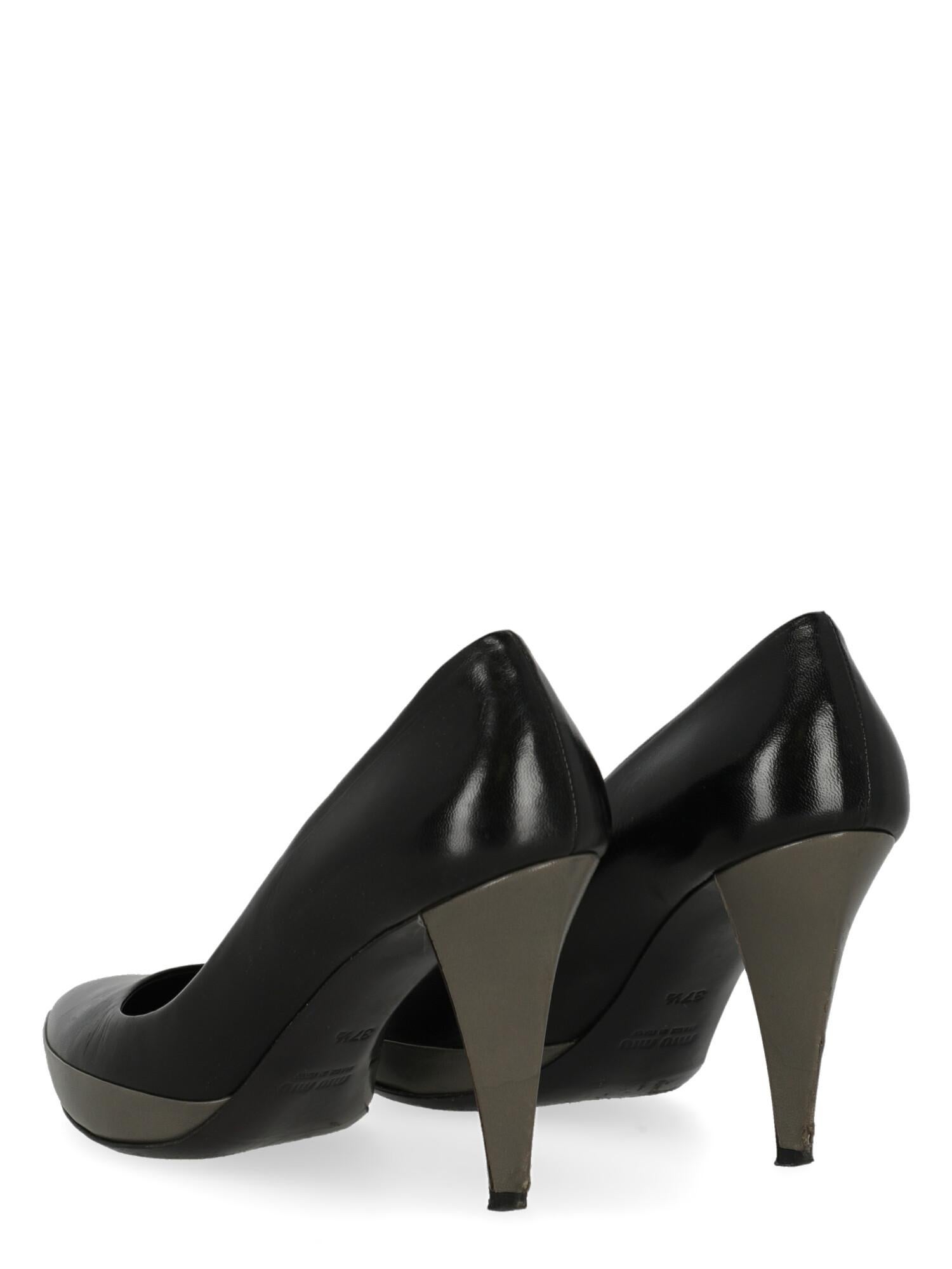 Miu Miu  Women   Pumps  Black, Grey Leather EU 37.5 In Fair Condition For Sale In Milan, IT