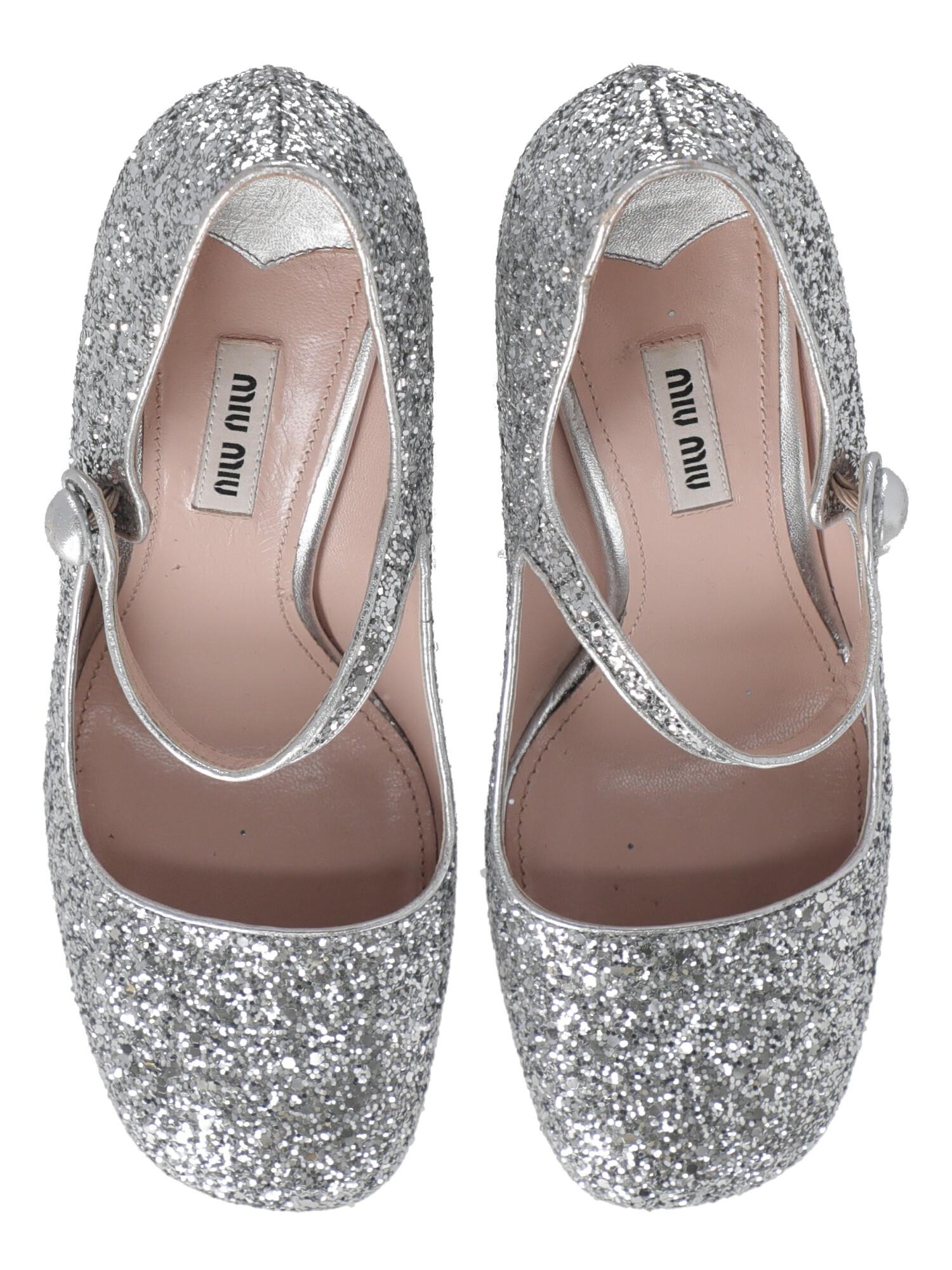 Miu Miu  Women Pumps  Silver Leather EU 38.5 For Sale 1