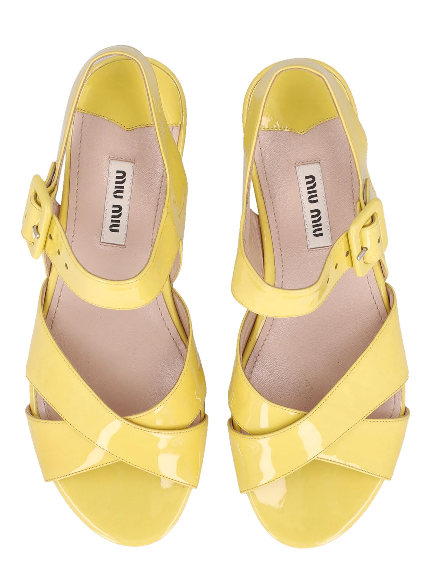 Women's Miu Miu Women Sandals Silver, Yellow Leather EU 36 For Sale