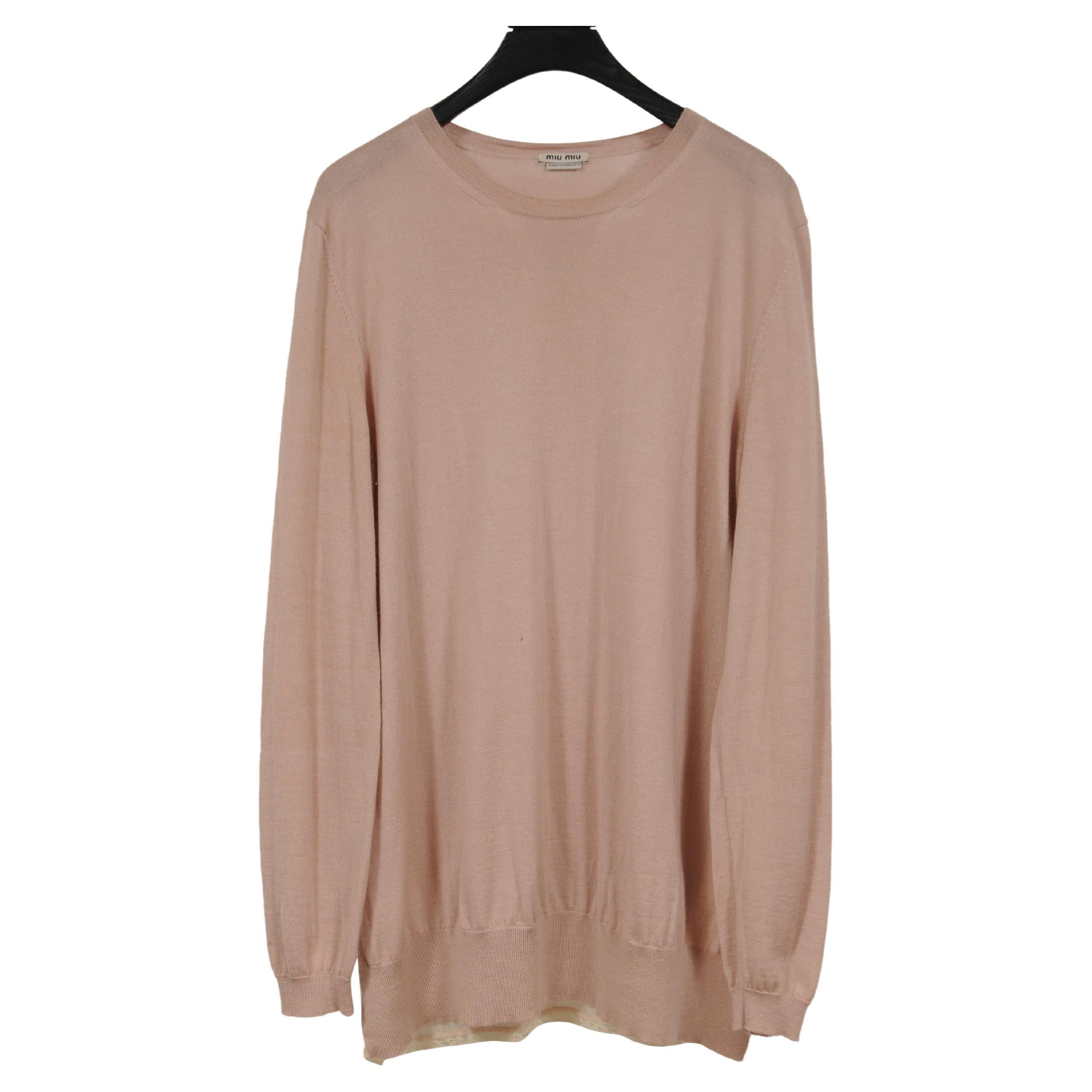 Miu Miu Women Sweater 46 XXL Peach Tan Brown Pullover Embroidered Lace Layered For Sale