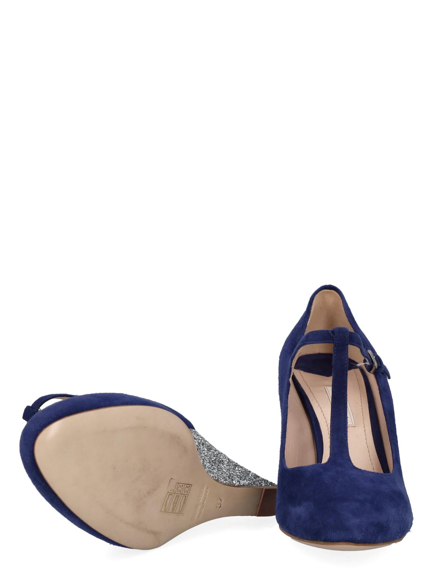 Miu Miu Women Wedges Navy Leather EU 37 In Good Condition For Sale In Milan, IT
